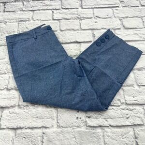 Talbots Factory Womens Cropped Capri Pants Blue Size 4 Button Accent